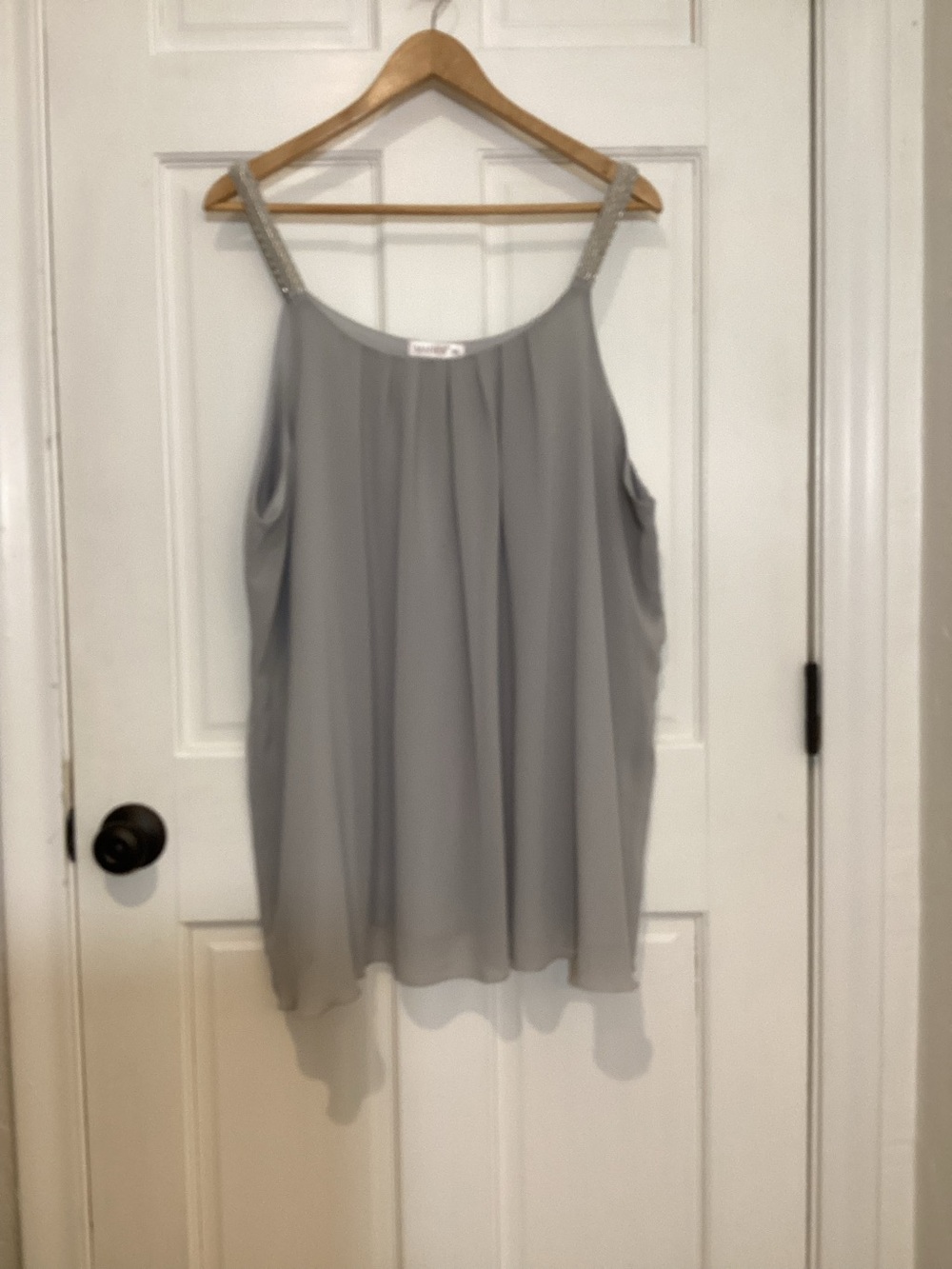Light Gray Beaded Strap Chiffon flowy Tank Top 3XL Party night out